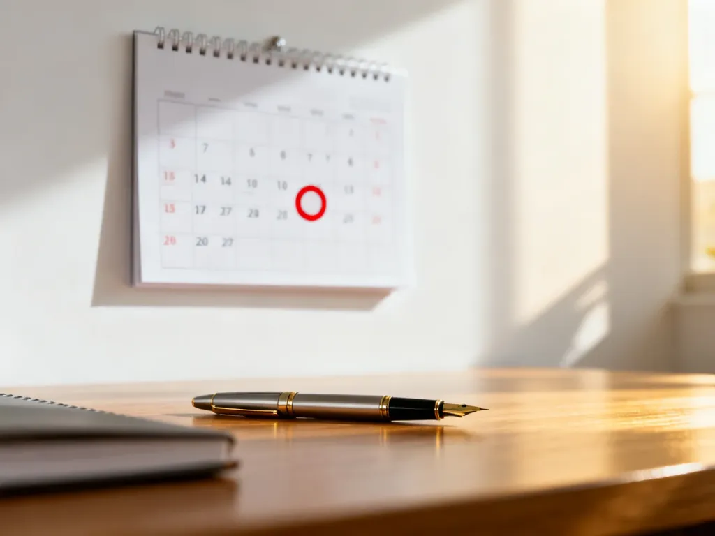 Nowoczesny kalendarz biurowy z zaznaczonymi czterema dniami na białej ścianie, symbolizujący planowanie urlopu.
