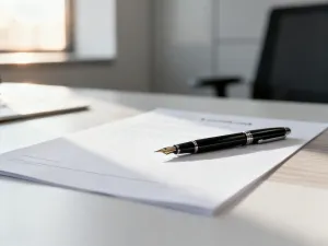 Nowoczesne biurko z telefonem wskazującym godzinę 14:00, notatnikiem i kawą w słonecznym biurze.