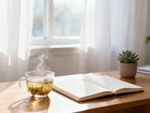 Kalendarz z zaznaczonymi dniami urlopu, okulary i kompas na biurku, symbolizujące planowanie wypoczynku.